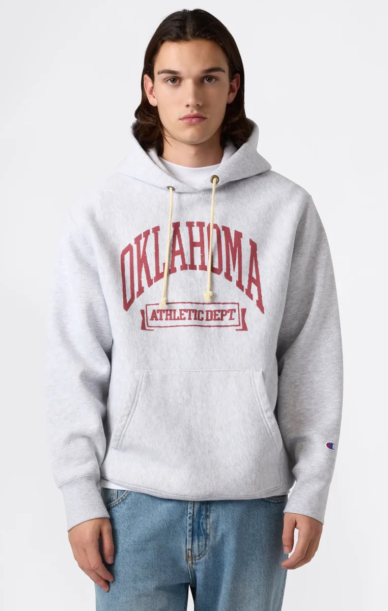 Heavyweight Men's Hooded Sweatshirt with Brushed Interior and Print Reverse Weave