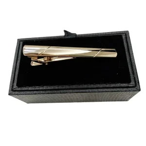 Ferma cravatte oro rettangolare in acciaio con righe trasversali incise