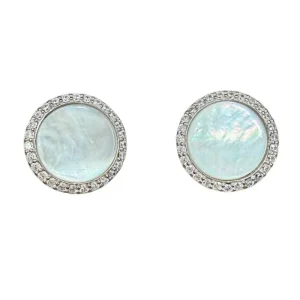 Gemelli da camicia in argento 925 lucido e madreperla forma tonda con zirconi incassati a mano