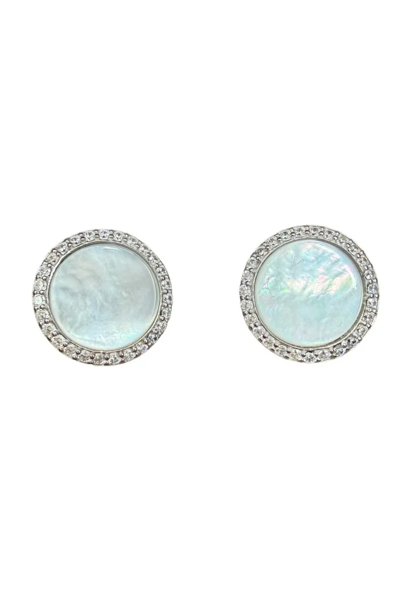 Gemelli da camicia in argento 925 lucido e madreperla forma tonda con zirconi incassati a mano - immagine 2