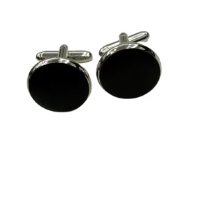 Gemelli da camicia neri tondi in vernice con base in acciaio silver