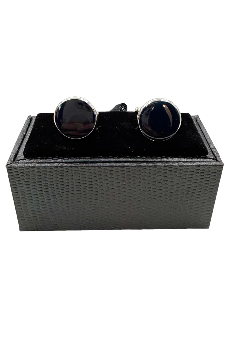 Gemelli da camicia blu tondi in vernice con base in acciaio silver - immagine 3