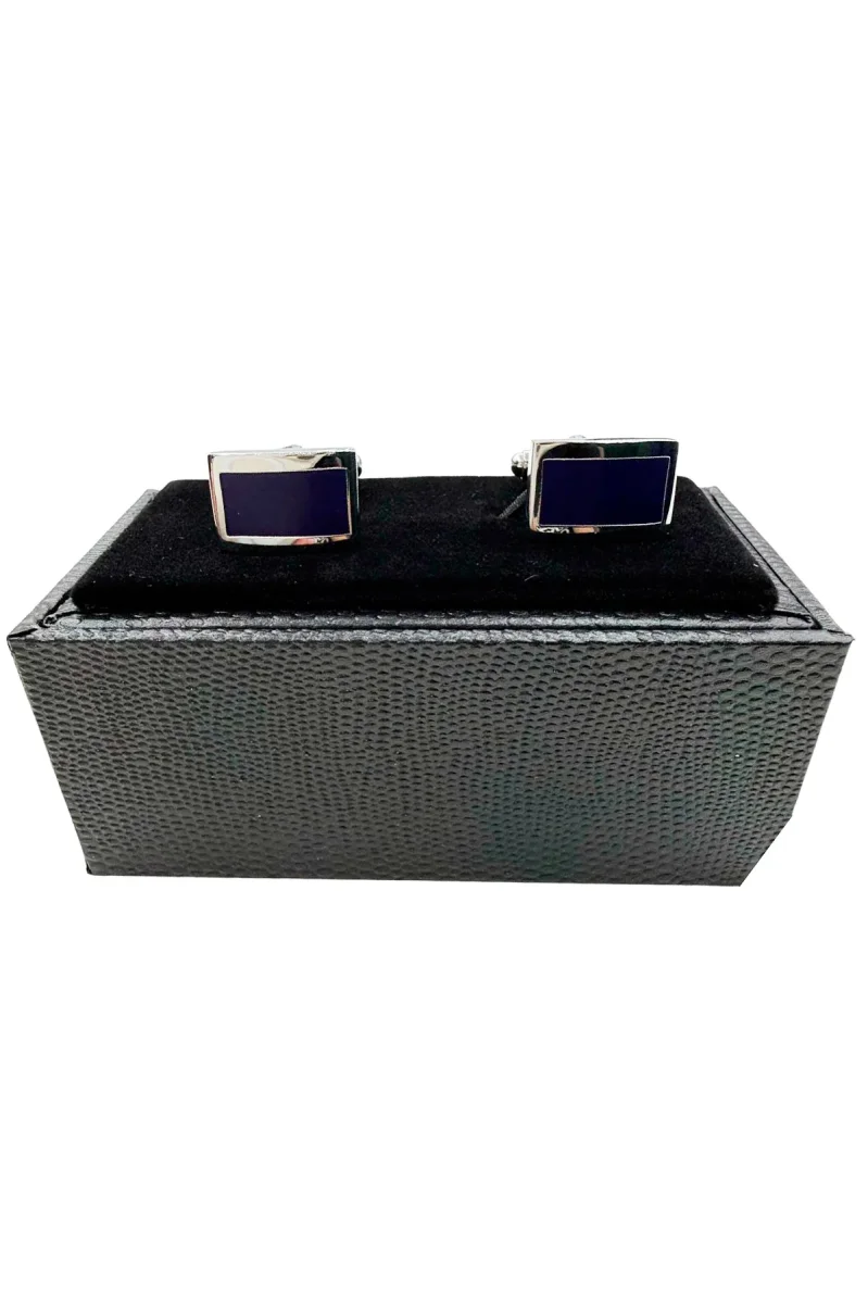 Gemelli da camicia blu rettangolari in vernice con base in acciaio silver - immagine 3