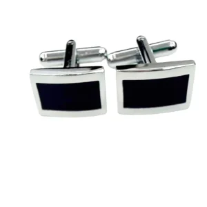 Gemelli da camicia neri rettangolari in vernice con base in acciaio silver