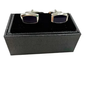 Gemelli da camicia blu rettangolari a botte in vernice con base in acciaio silver (Copia)