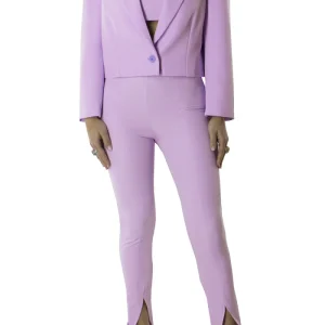 Giacca donna corta con rever a lancia un bottone sfoderata con spalline bottoni polso a contrasto