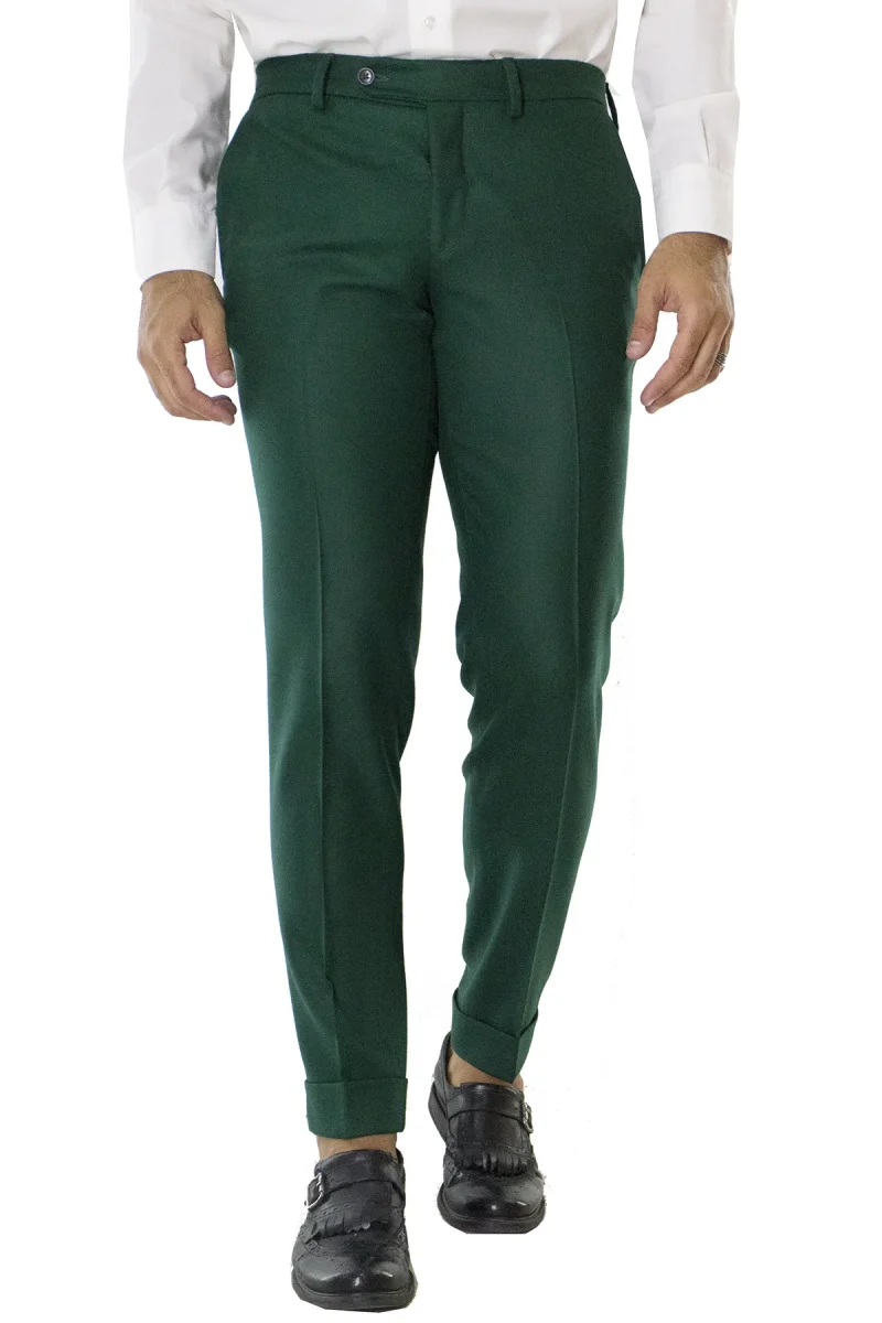 Pantalone uomo bottiglia in lana con tasche america e risvolto 4cm - immagine 2