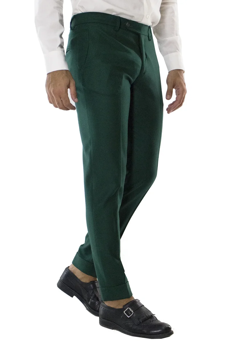 Pantalone uomo bottiglia in lana con tasche america e risvolto 4cm - immagine 3