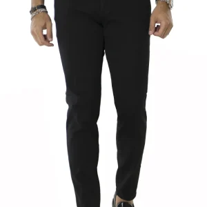 Jeans uomo nero tinta unita modello 5 tasche slim fit made in italy