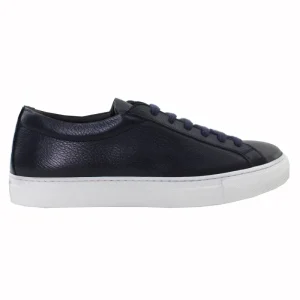 Sneakers uomo blu in vera pelle con suola in gomma bianca  made in italy