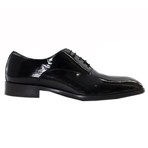 Francesine uomo nere lucide in vera pelle con suola in cuoio made in italy