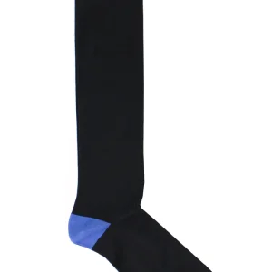 Calzini uomo nero tinta unita con bordino bluette invernali lunghezza ginocchio