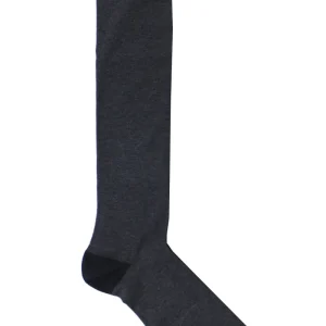 Calzini uomo grigio scuro tinta unita con bordino nero invernali lunghezza ginocchio