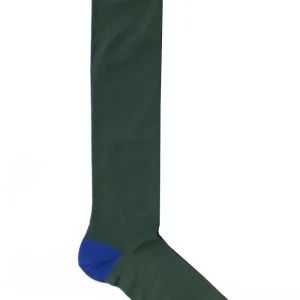 Calzini uomo verde tinta unita con bordino bluette invernali lunghezza ginocchio