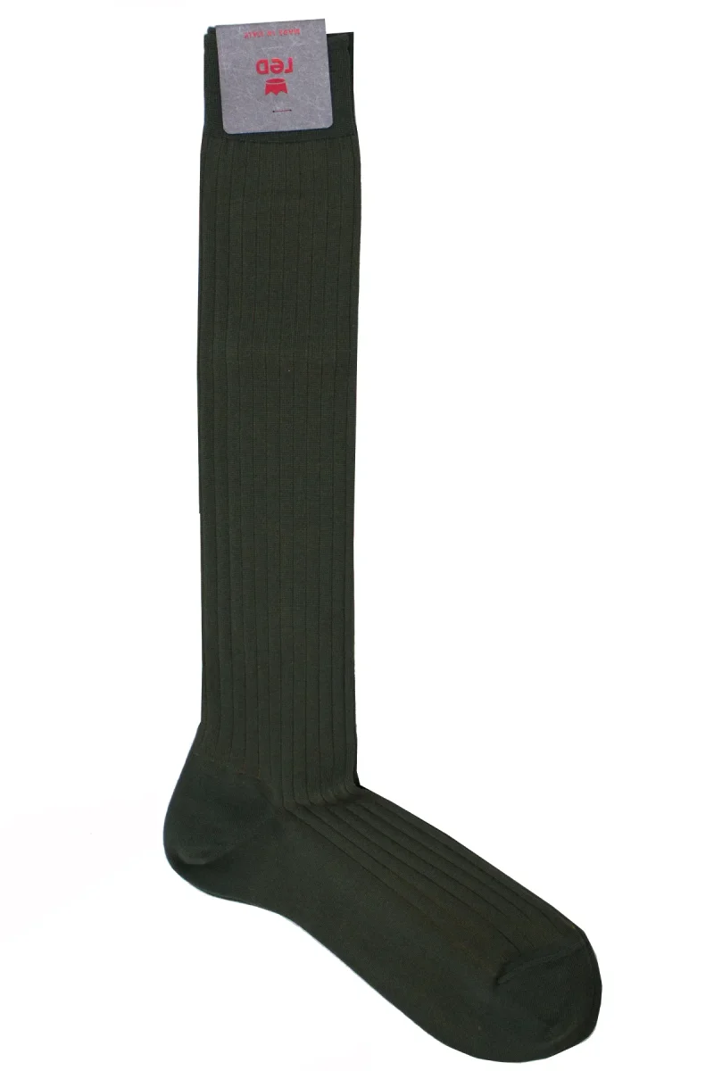 Calzini uomo a coste verde e beige lunghezza ginocchio made in italy - immagine 2