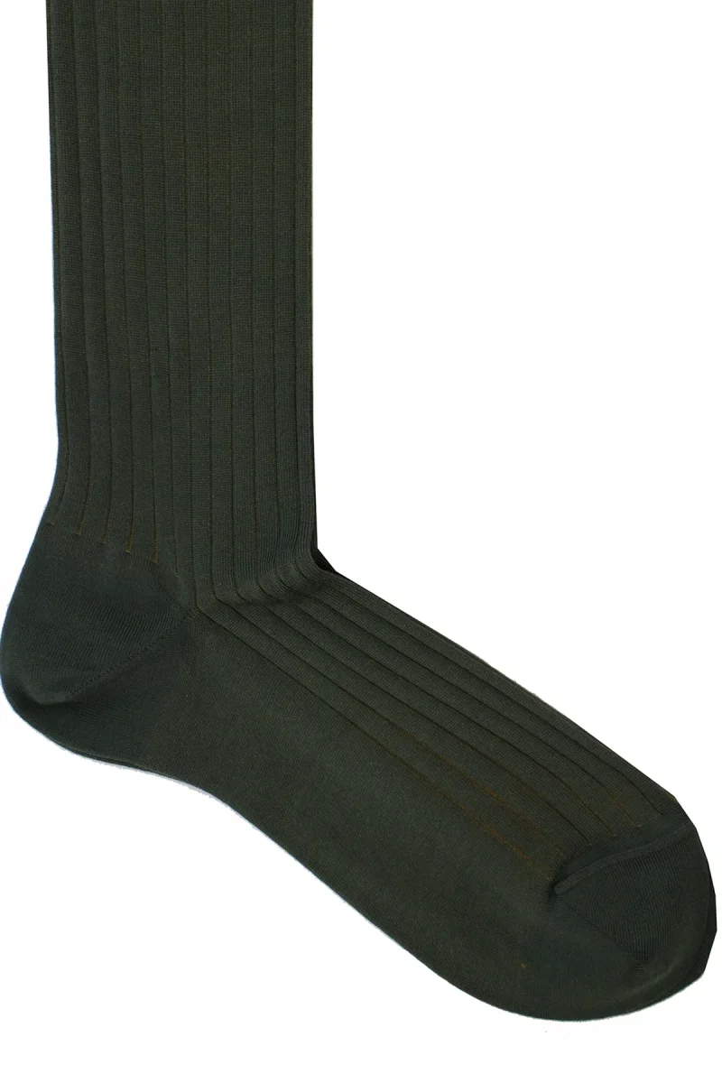 Calzini uomo a coste verde e beige lunghezza ginocchio made in italy - immagine 3