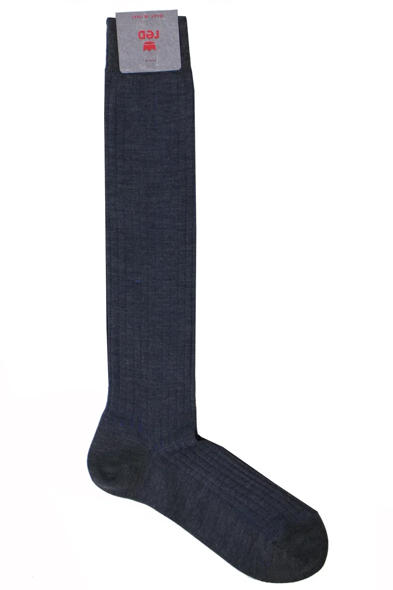 Calzini uomo a coste grigio scuro e bluette lunghezza ginocchio made in italy - immagine 2