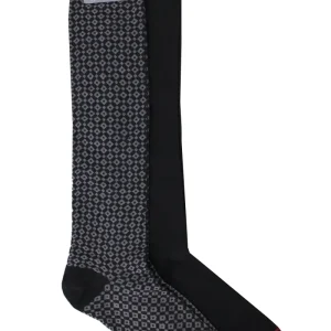 Calzini uomo neri fantasia rombi grigi compresi di altro paio di calzini tinta unita rossi lunghezza ginocchio