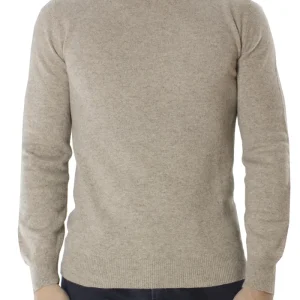 Maglione uomo Girocollo beige in lana 100% slim fit