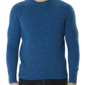Maglione uomo Girocollo turchese effetto melange blu in lana 100% slim fit