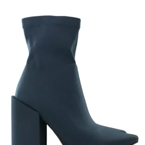 Scarpe  donna modello stivale a punta in tessuto tecnico elasticizzato con tacco alto squadrato tinta unita