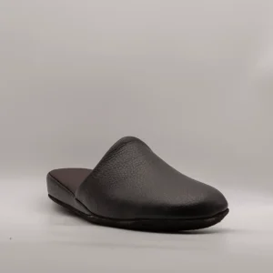 Pantofole scendiletto in pelle uomo marrone