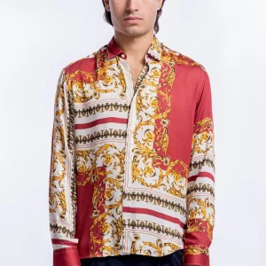 Camicia Uomo In Viscosa fantasia barocca Bordeaux vestibilita comoda Collo Italiano