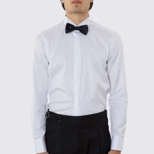Camicia Bianca collo diplomatico bottoni a scomparsa uomo 100% Cotone polso gemelli fintone a scomparsa dietro al collo per papillon slim fit