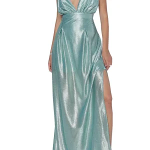 Abito donna  lungo con spacco laterale scollo a triangolo con schiena scoperta e bretelline