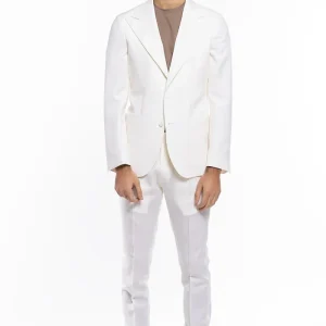 Abito uomo monopetto bianca in fresco lana super 130’s Bristol Tessuti Napoli con rever a lancia largo tasche a filo