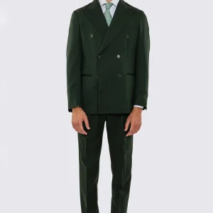 Abito uomo doppiopetto verde scuro fresco lana super 130’s Vitale Barberis Canonico sfoderata Rever a lancia tasche a filo