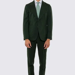 Abito uomo Monopetto verde scuro fresco lana super 130’s Vitale Barberis Canonico sfoderata Rever a lancia tasche a toppe