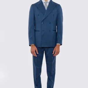 Abito uomo doppiopetto Denim fresco lana super 130’s Vitale Barberis Canonico sfoderata Rever a lancia tasche a filo