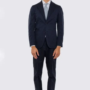 Abito uomo Monopetto blu in cotone leggermente elastico sfoderata Rever classico 11 cm tasche a toppe