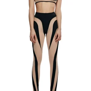 Top donna crop in lycra giromanica bretella e inserti in rete nude tessuto elastico