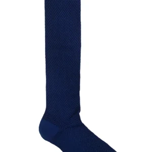 Calzini uomo fantasia geometrica zig zag blu in cotone lunghezza ginocchio made in italy