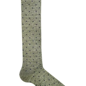 Calzini uomo blu fantasia pois in cotone e lino lunghezza ginocchio made in italy