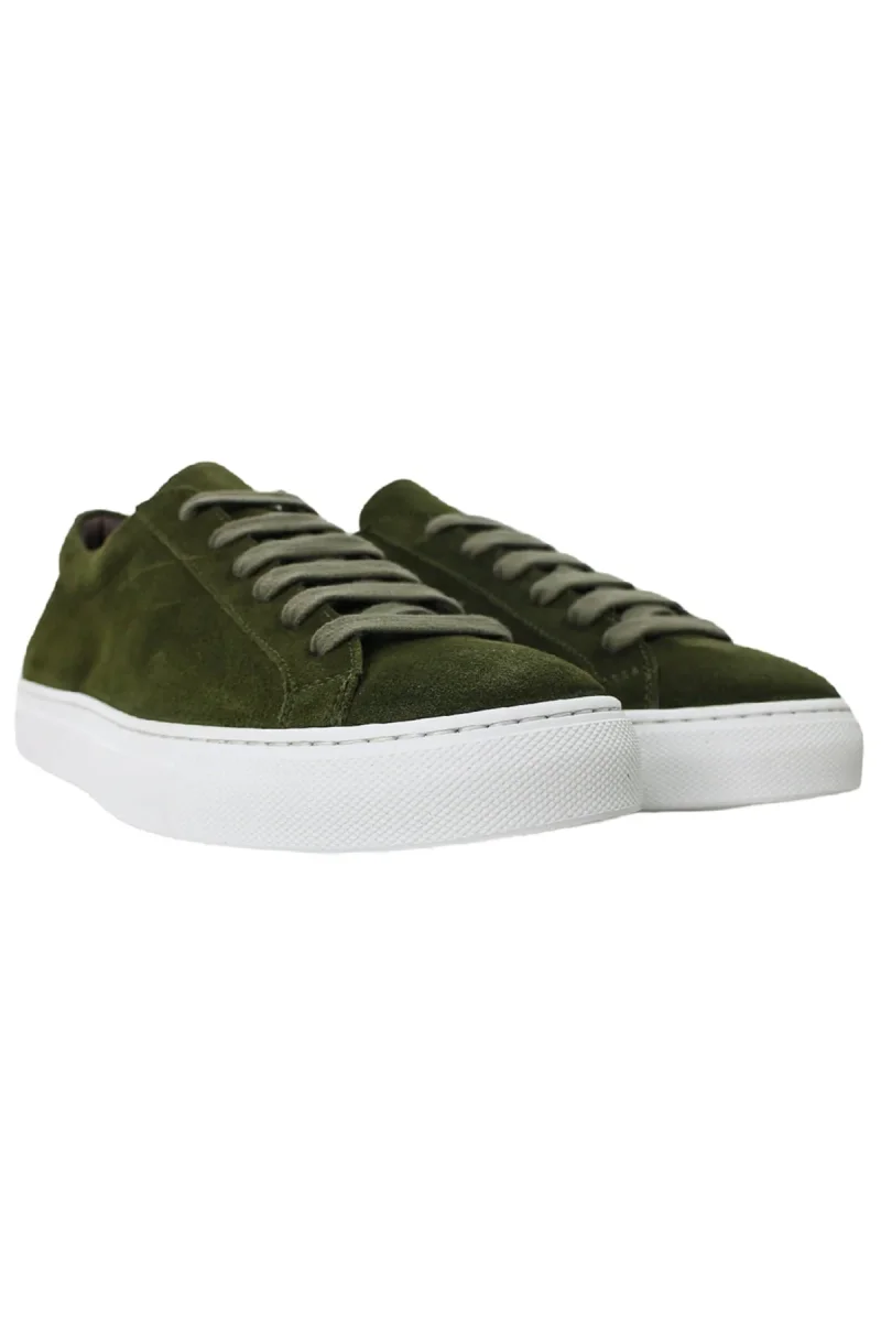 Sneakers uomo verde militare in camoscio con suola in gomma bianca made in italy - immagine 3