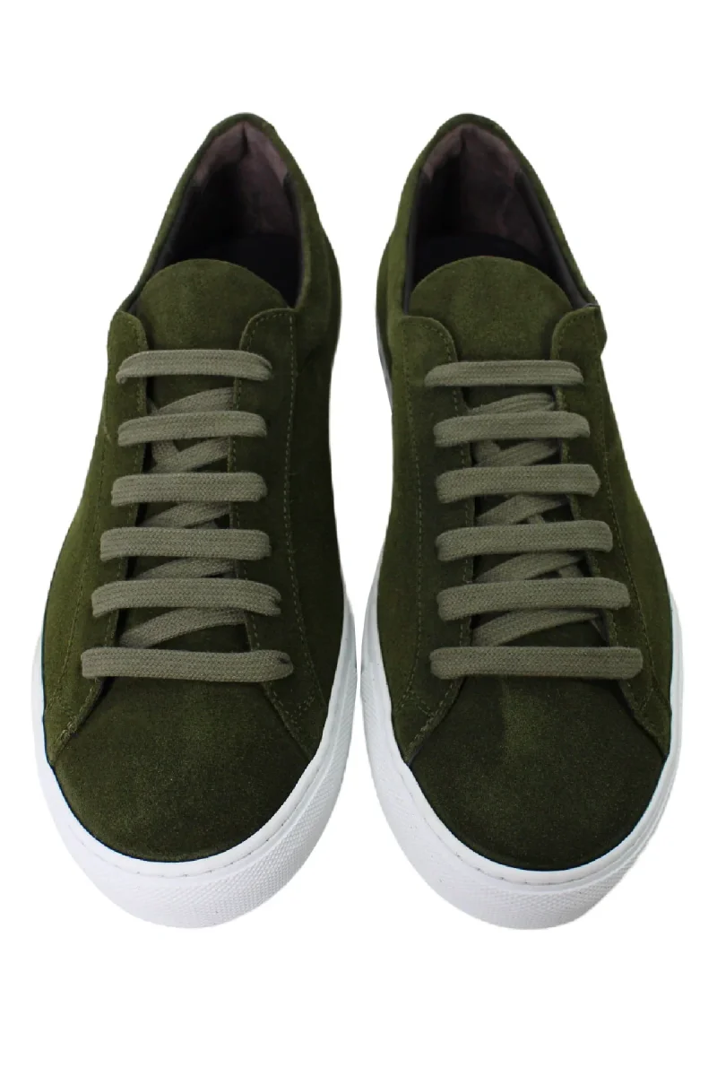 Sneakers uomo verde militare in camoscio con suola in gomma bianca made in italy - immagine 4