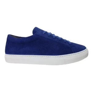 Sneakers uomo royal blu in camoscio con suola in gomma bianca made in italy