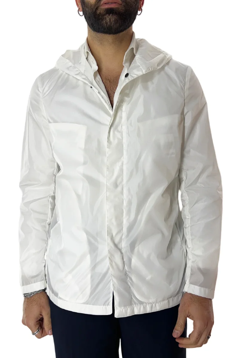 Bomberino uomo bianco Con Cappuccio senza elastici ai polsi e sul fondo made in italy - immagine 2