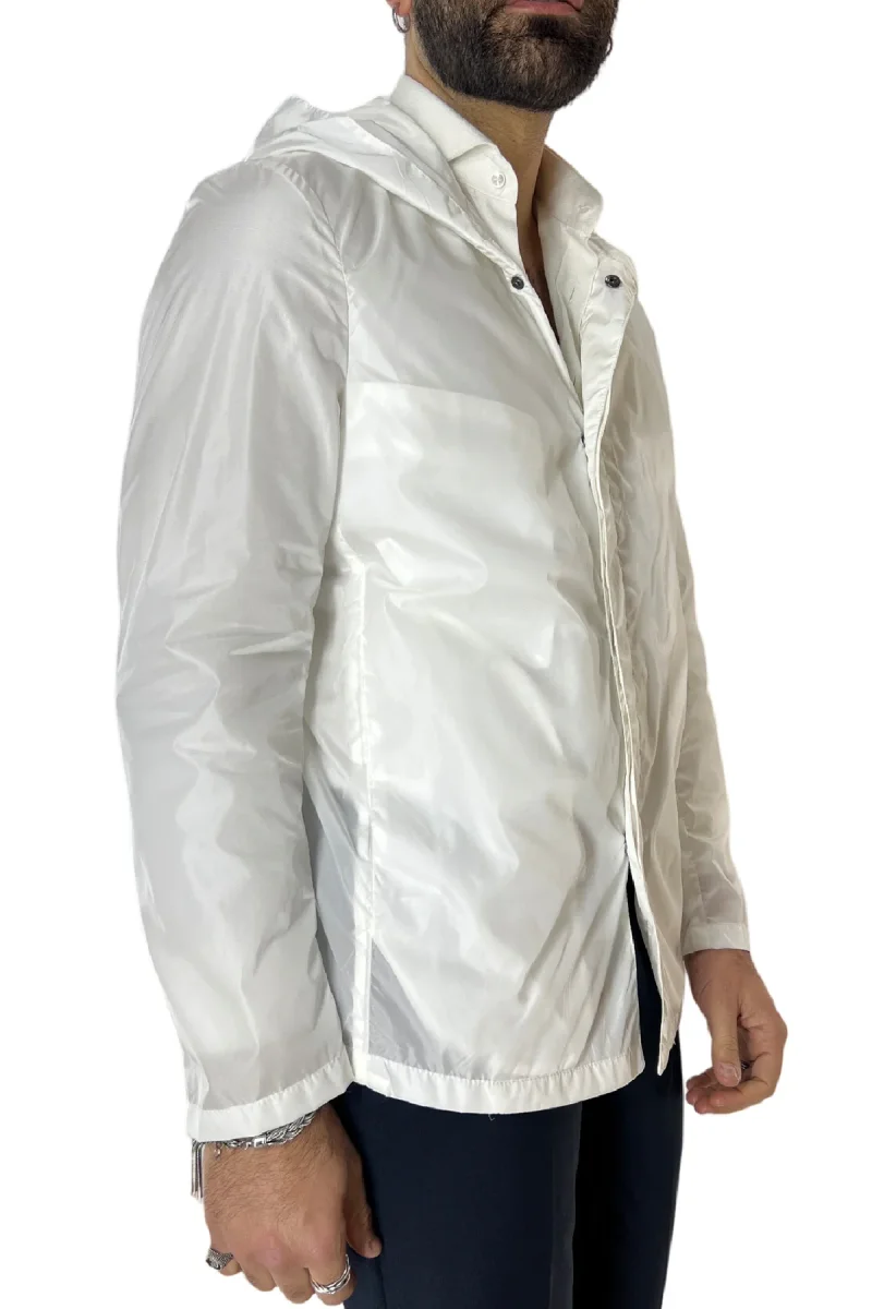 Bomberino uomo bianco Con Cappuccio senza elastici ai polsi e sul fondo made in italy - immagine 3