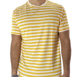T-shirt girocollo da uomo gialla rigata mezze maniche slim fit made in italy