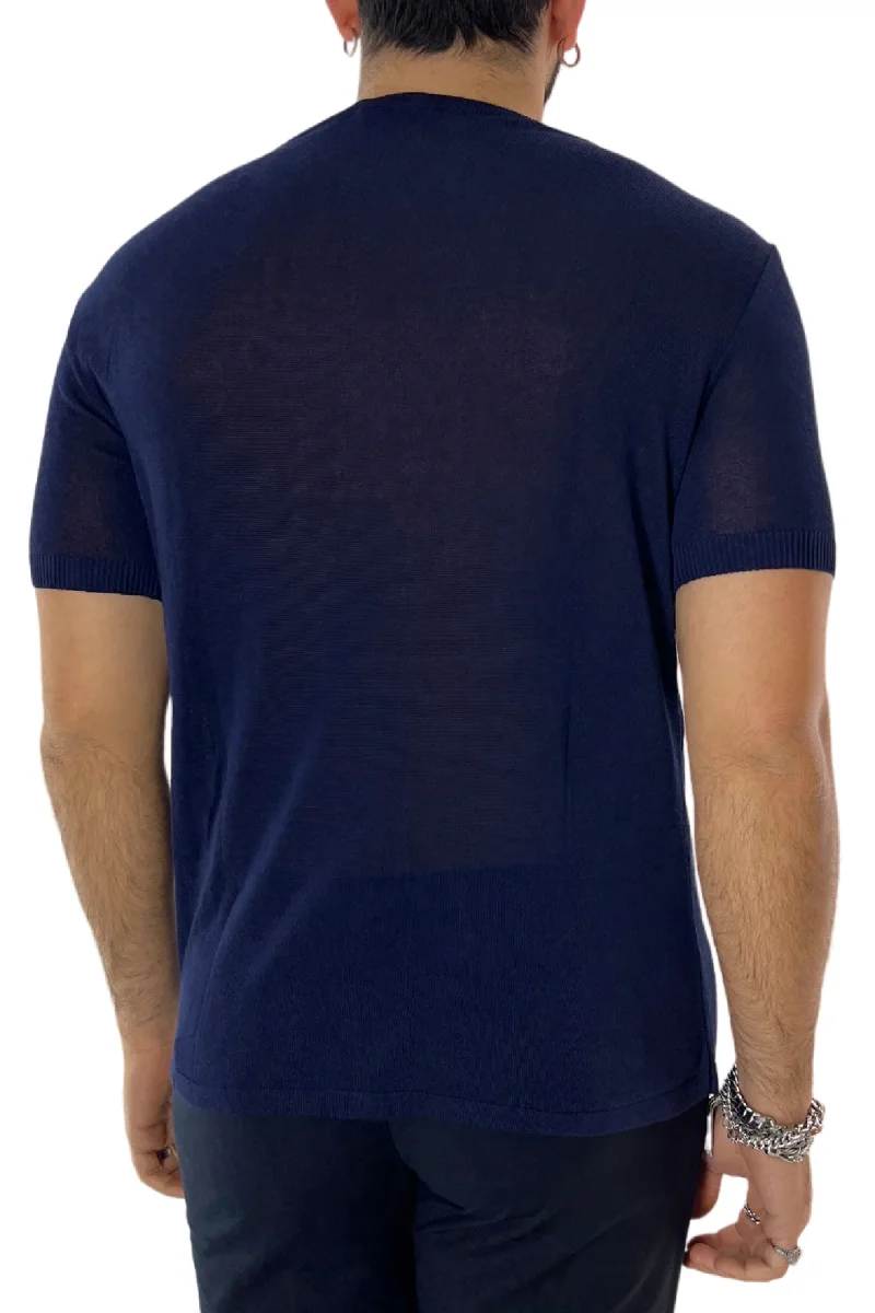 T-shirt uomo Blu in viscosa mezze maniche scollo largo made in italy - immagine 4