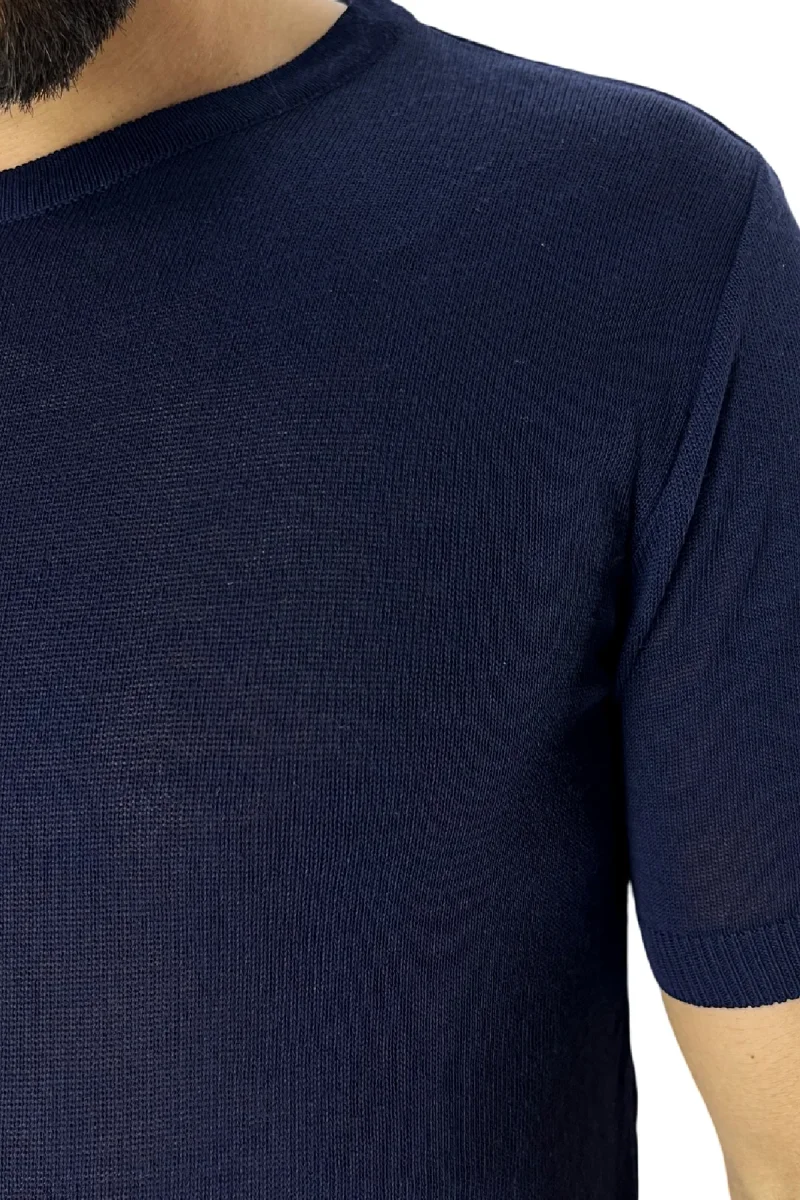 T-shirt uomo Blu in viscosa mezze maniche scollo largo made in italy - immagine 5