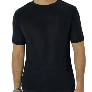 T-shirt uomo nera in viscosa mezze maniche scollo largo made in italy