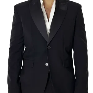 Giacca uomo Smoking nera monopetto rever a lancia in raso sartoriale made in italy