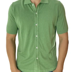Polo da uomo Mezza manica in cotone 100% Chiusura camicia Made in Italy