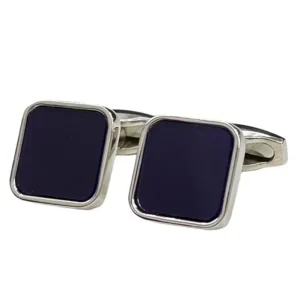 Gemelli da camicia blu Quadrati in vernice con base in acciaio silver