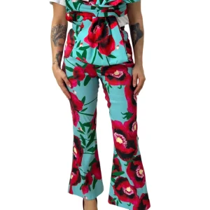 Maglia donna tshirt fondo bianco con dettaglio fiocco fantasia floreale in tessuto strutturato